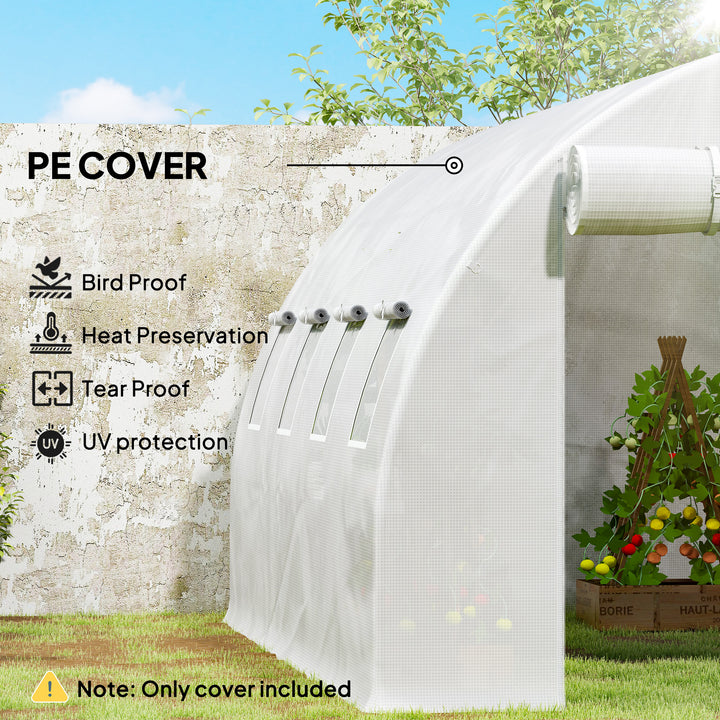 4 x 3 x 2m Greenhouse Replacement Cover ONLY Winter Garden Plant PE Cover for Tunnel Walk-in Greenhouse with Roll-up Windows Door Outdoor, White