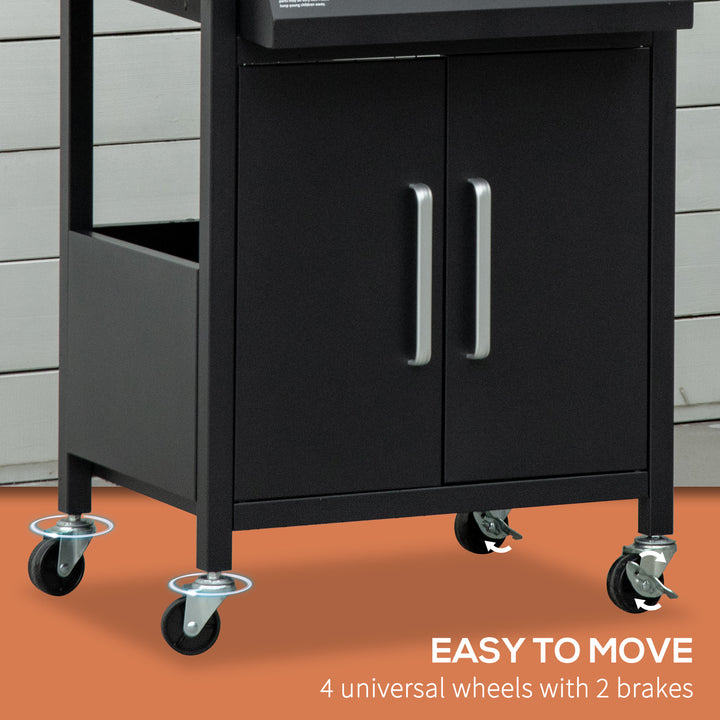 MCL 3 Burner Gas BBQ Grill Outdoor Portable Barbecue Trolley w/ Warming Rack, Side Shelves, Storage Cabinet, Thermometer, Carbon Steel, Black