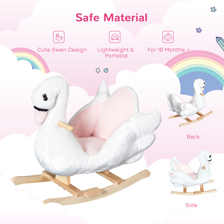 Kids Rocking Horse Plush Ride On Swan Toy w/ Safety Seat for Toddler 18 Months +, White and Pink