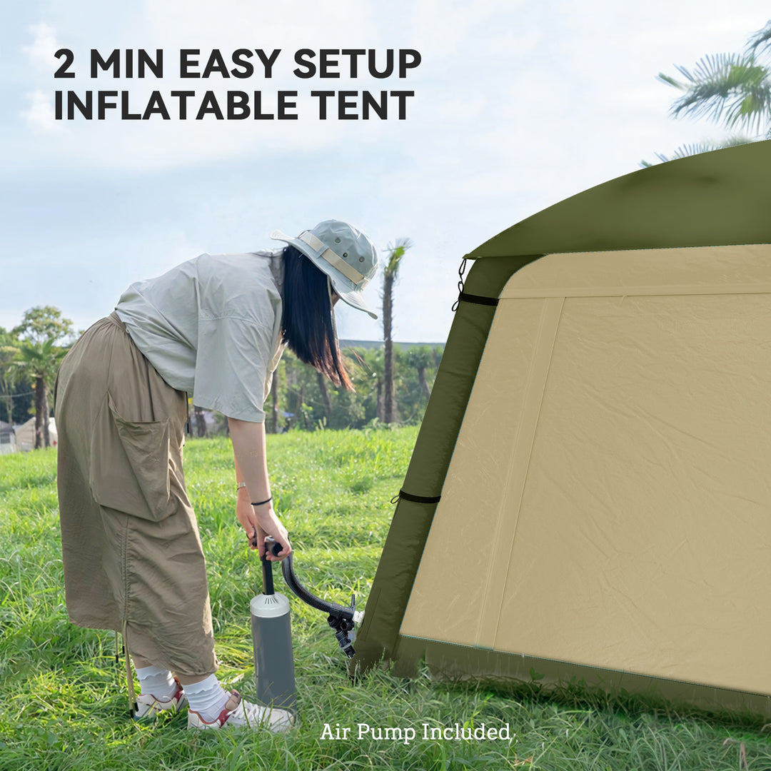 Inflatable Camping Tent w/ Hand Pump, Easy Setup 1/2 Person Blow Up Tent Waterproof 190T Taffeta w/ Mesh Windows, Doors and Carry Bag, Brown