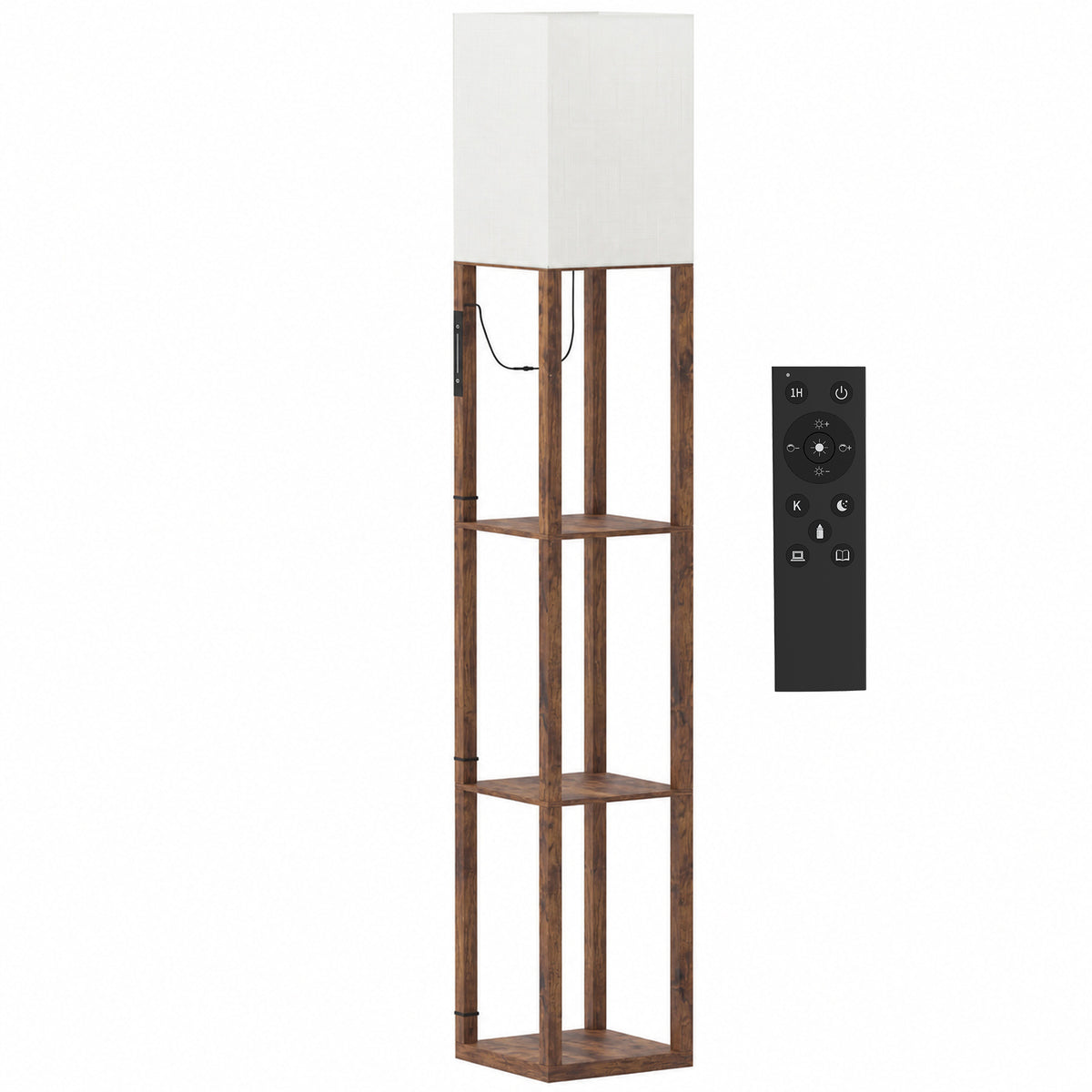 Floor Lamp with Shelves, Modern Dimmable Standing Lamp with Fabric
