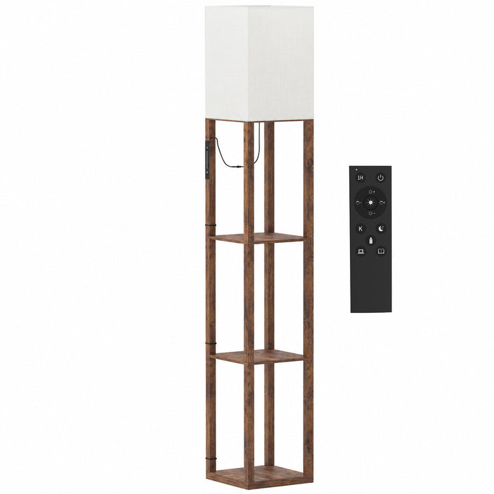 Floor Lamp with Shelves, Modern Dimmable Standing Lamp with Fabric