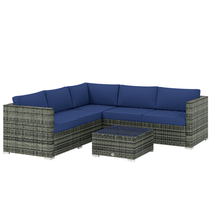 Four-Piece Rattan Sofa Set with 11 Cushions, Steal Frame, Blue