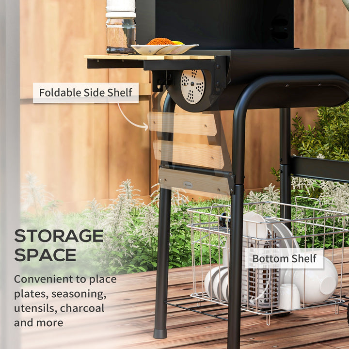 Charcoal BBQ, with Thermometer, Shelves and Wheels