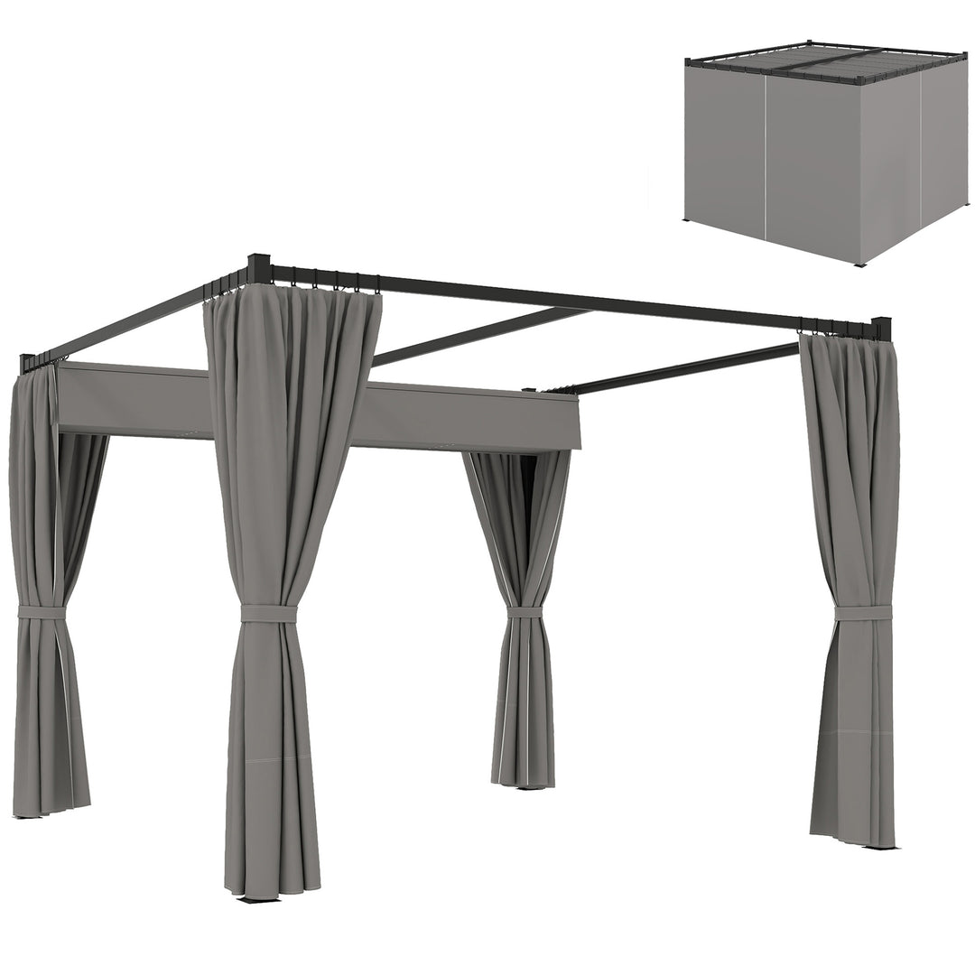 3 x 3m Moving Canopy Metal Pergola, with Curtains - Grey