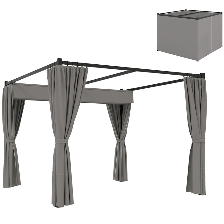 3 x 3m Moving Canopy Metal Pergola, with Curtains - Grey
