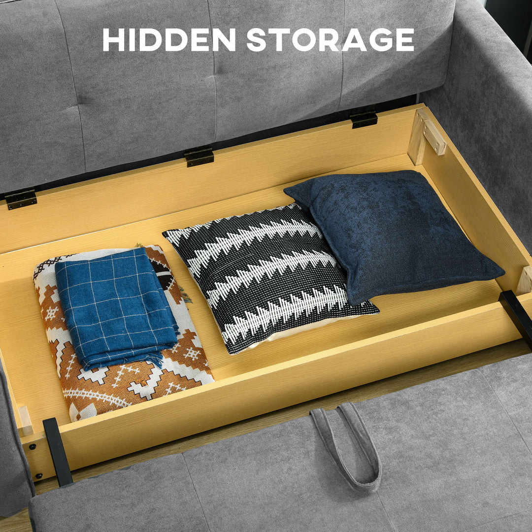 2 Seater Sofa Bed, Convertible Bed Settee, Modern Velvet Loveseat Sofa Couch with 2 Cushions, Hidden Storage for Living Room, Guest Room, Grey