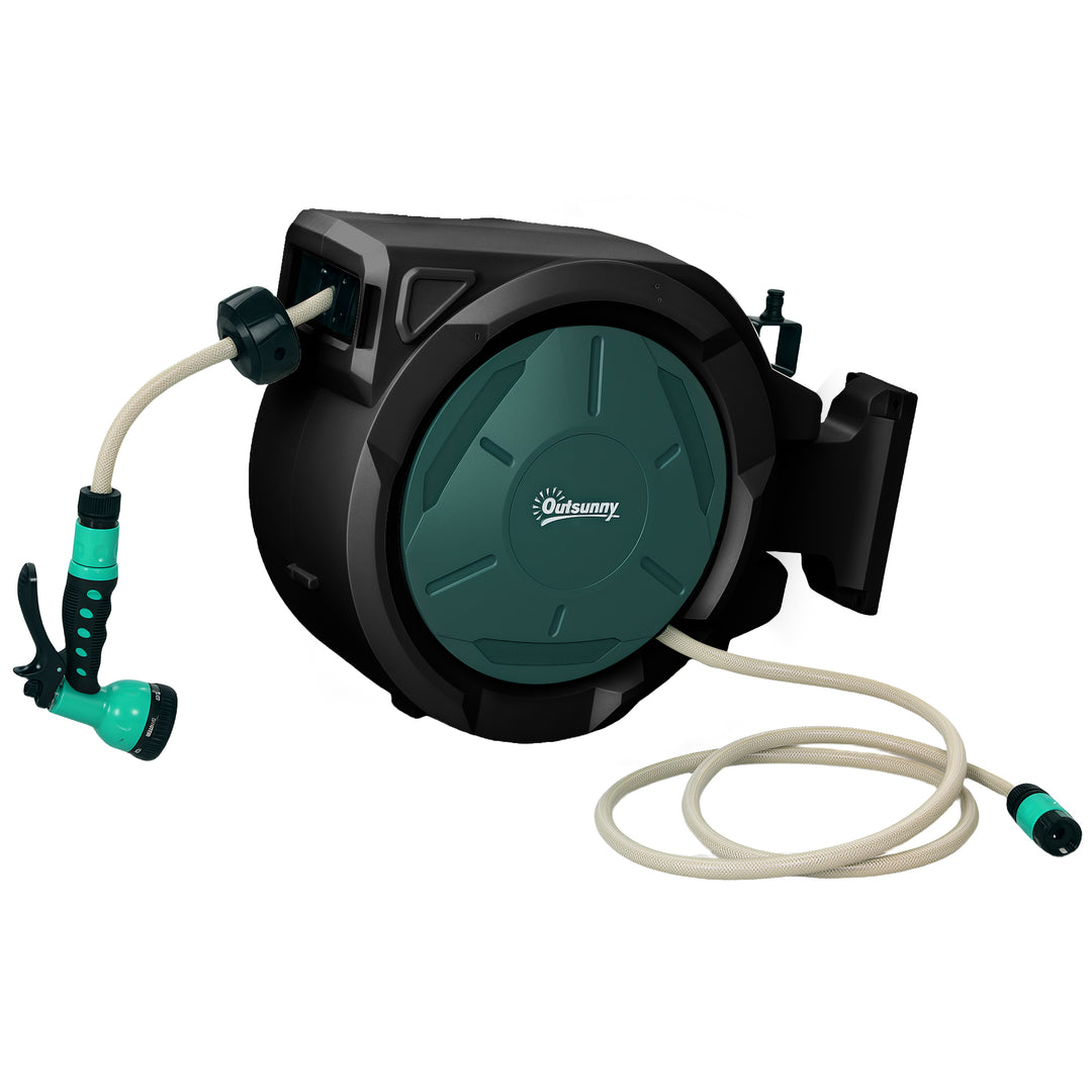 Retractable Hose Reel Wall Mounted, 30+2m Garden Hose Pipe Reel with L
