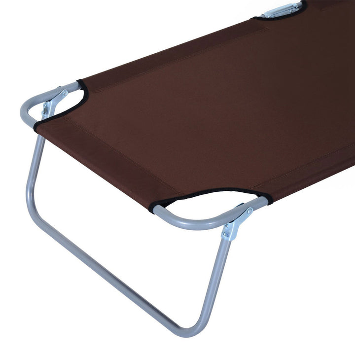 Outdoor Foldable Sun Lounger, 4 Level Adjustable Backrest Reclining Sun Lounger Chair with Angle Adjust Sun Shade Awning for Beach, Garden, Patio, Brown