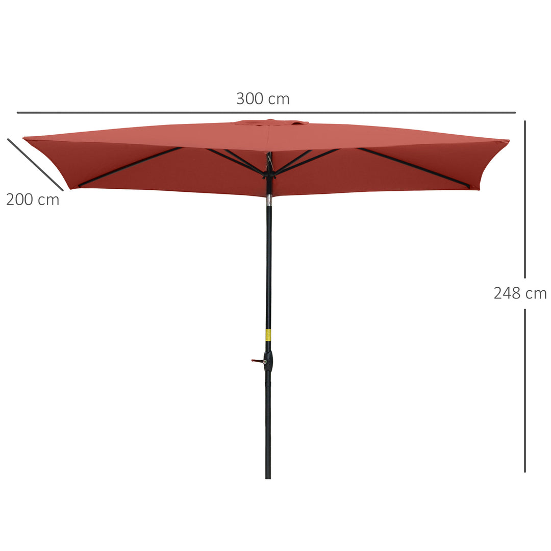 Outsunny 2 x 3(m) Garden Parasols Umbrellas Rectangular Patio Market Umbrella Outdoor Sun Shade w/ Crank & Push Button Tilt, Aluminium Pole, Wine Red