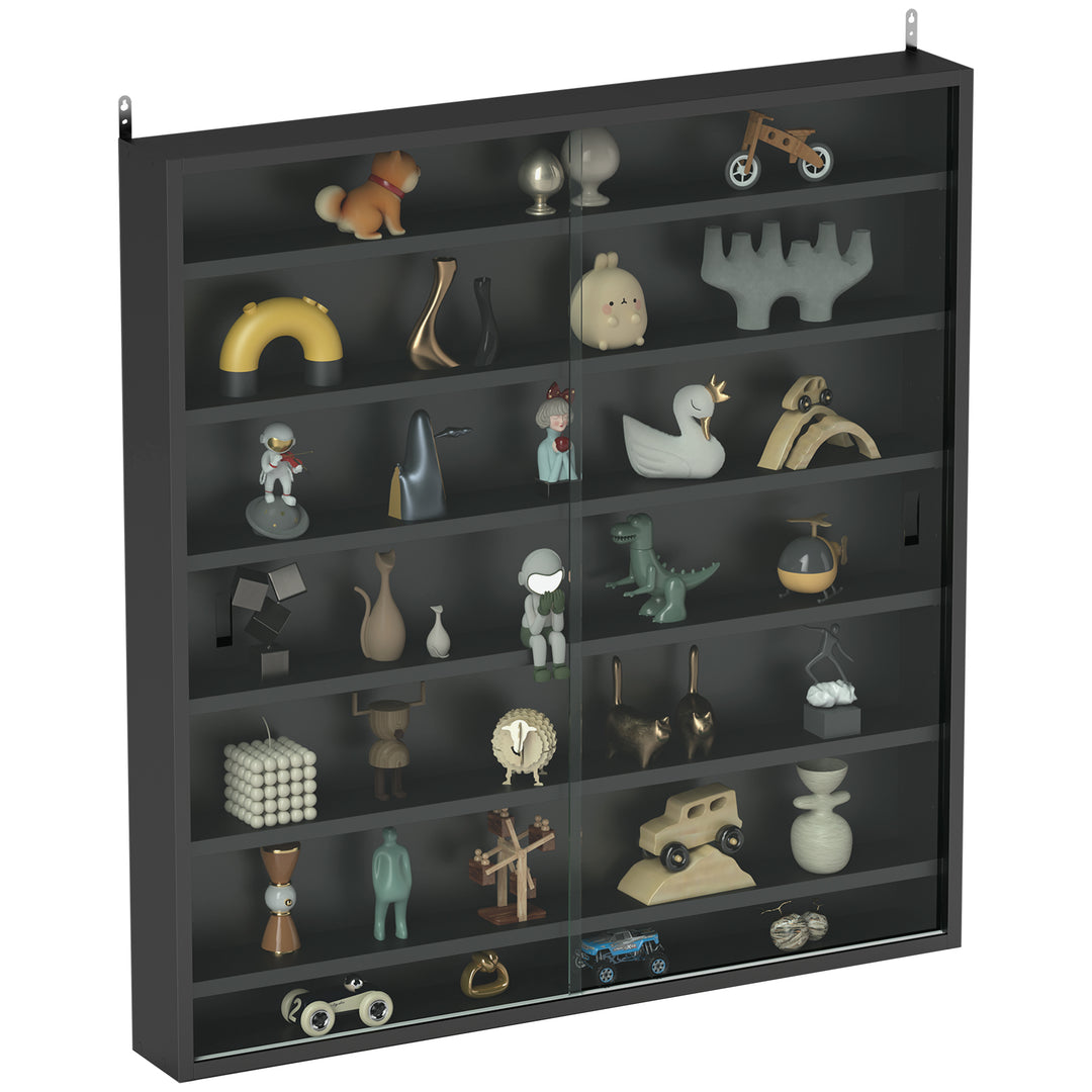 Six Shelf Display Cabinet, with Glass Doors - Black