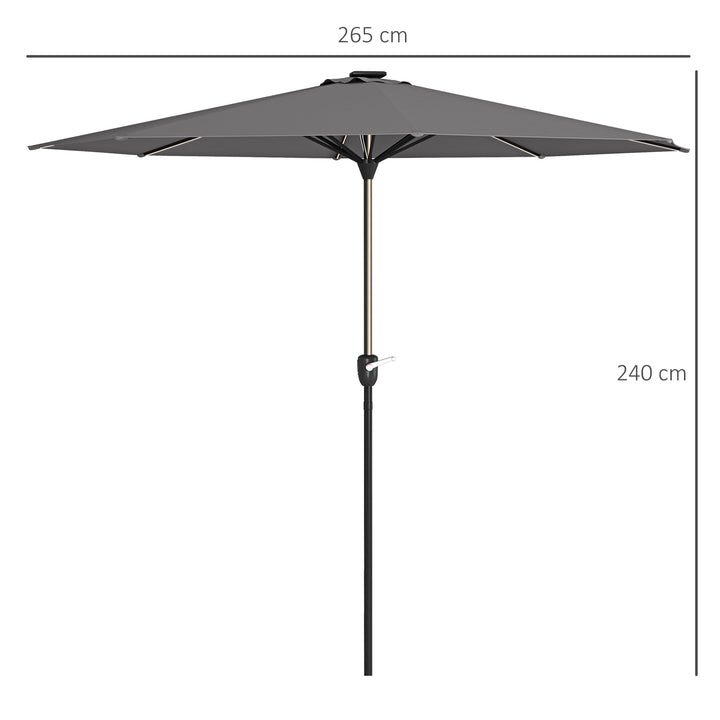 2.65m Garden Parasol, with LED Lights - Dark Grey