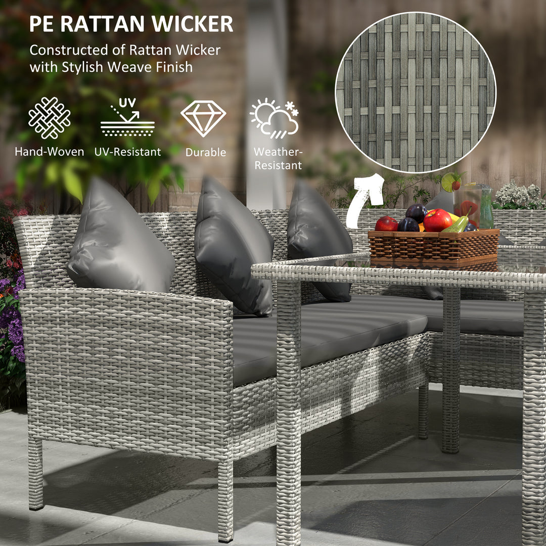 tsunny 6-Seater Rattan Dining Set Sofa Table Footstool Outdoor w/ Cushion Garden Furniture, Dark Grey