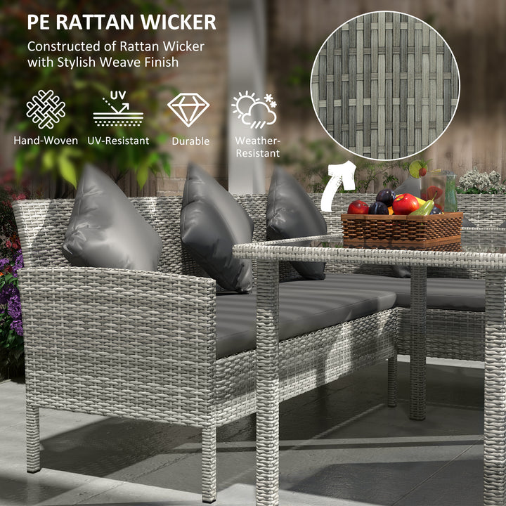 tsunny 6-Seater Rattan Dining Set Sofa Table Footstool Outdoor w/ Cushion Garden Furniture, Dark Grey