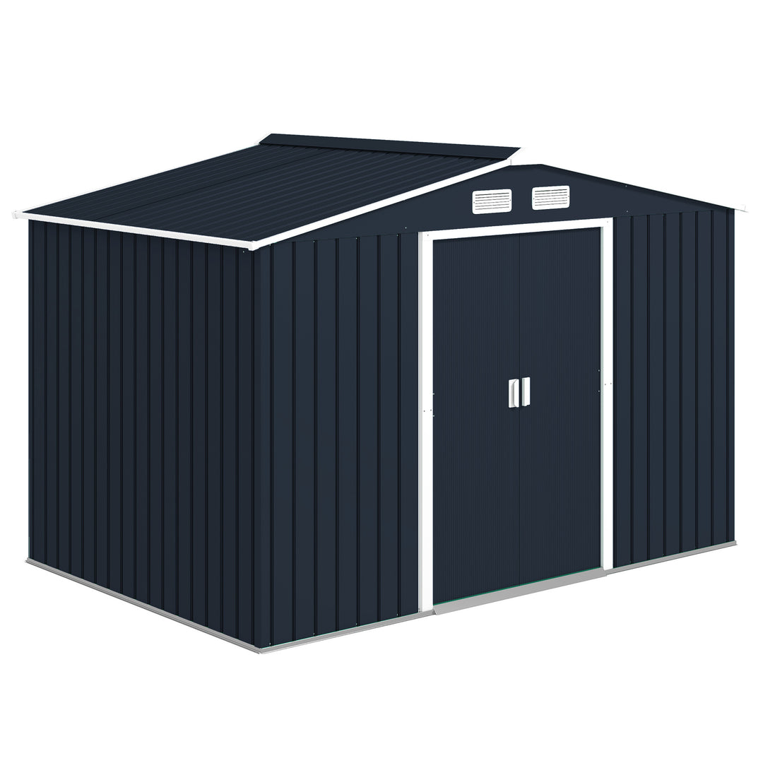 MCL 9 x 6ft Metal Bicycle Shed, Outdoor Storage Tool House with Ventilation Slots, Foundation Kit and Lockable Double Doors, Dark Grey
