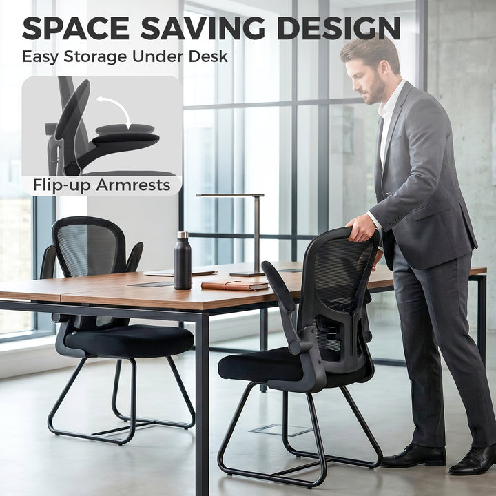 Reception Chair, Conference Meeting Office Chair with Flip-up Armrest,