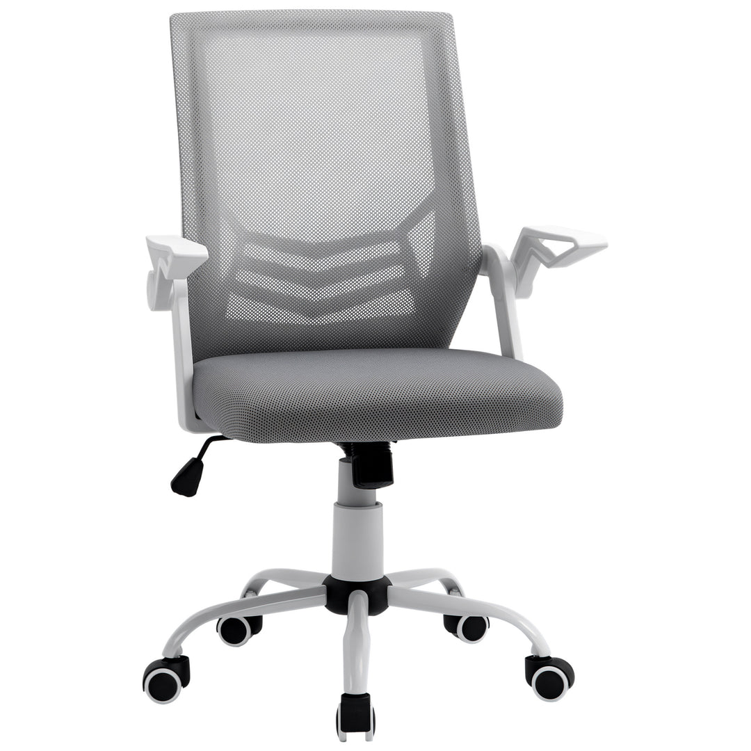 MCL Office Chair with Flip-up Armrest, Mid Back Desk Chair with Mesh Back, Lumbar Support, Adjustable Height, Swivel Wheels for Home, Grey