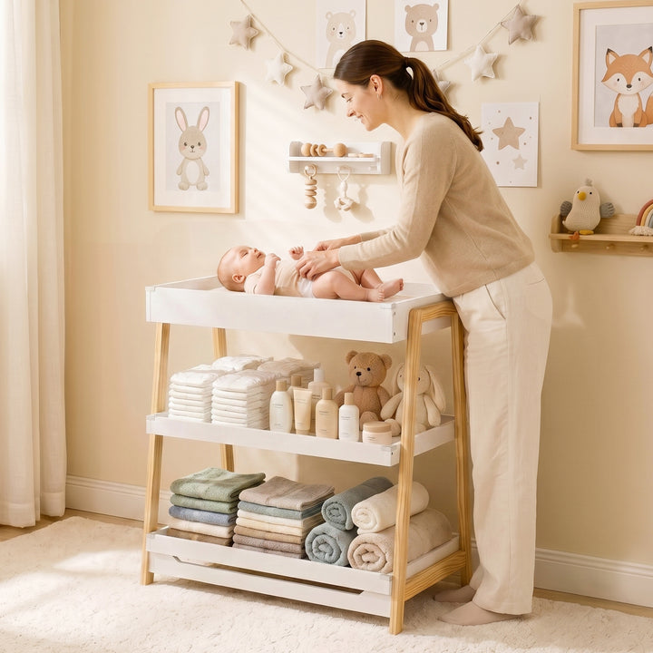 Baby Changing Table with 2 Storage Shelves, Nursery Diaper Changing Un
