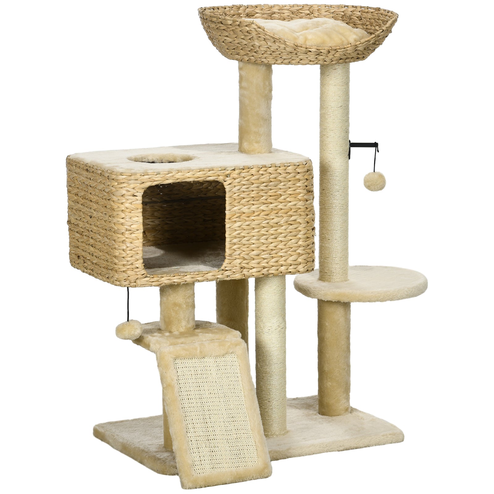 95cm Cat Tree Tower for Indoor Cats, with Scratching Post, Cat House, Toy Ball, Platform - Beige