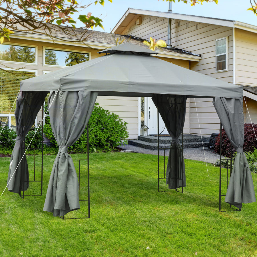 3 x 3 m Garden Gazebo Double Roof Marquee Patio Wedding Party Tent Canopy Shelter with Sidewalls, (Dark Grey)