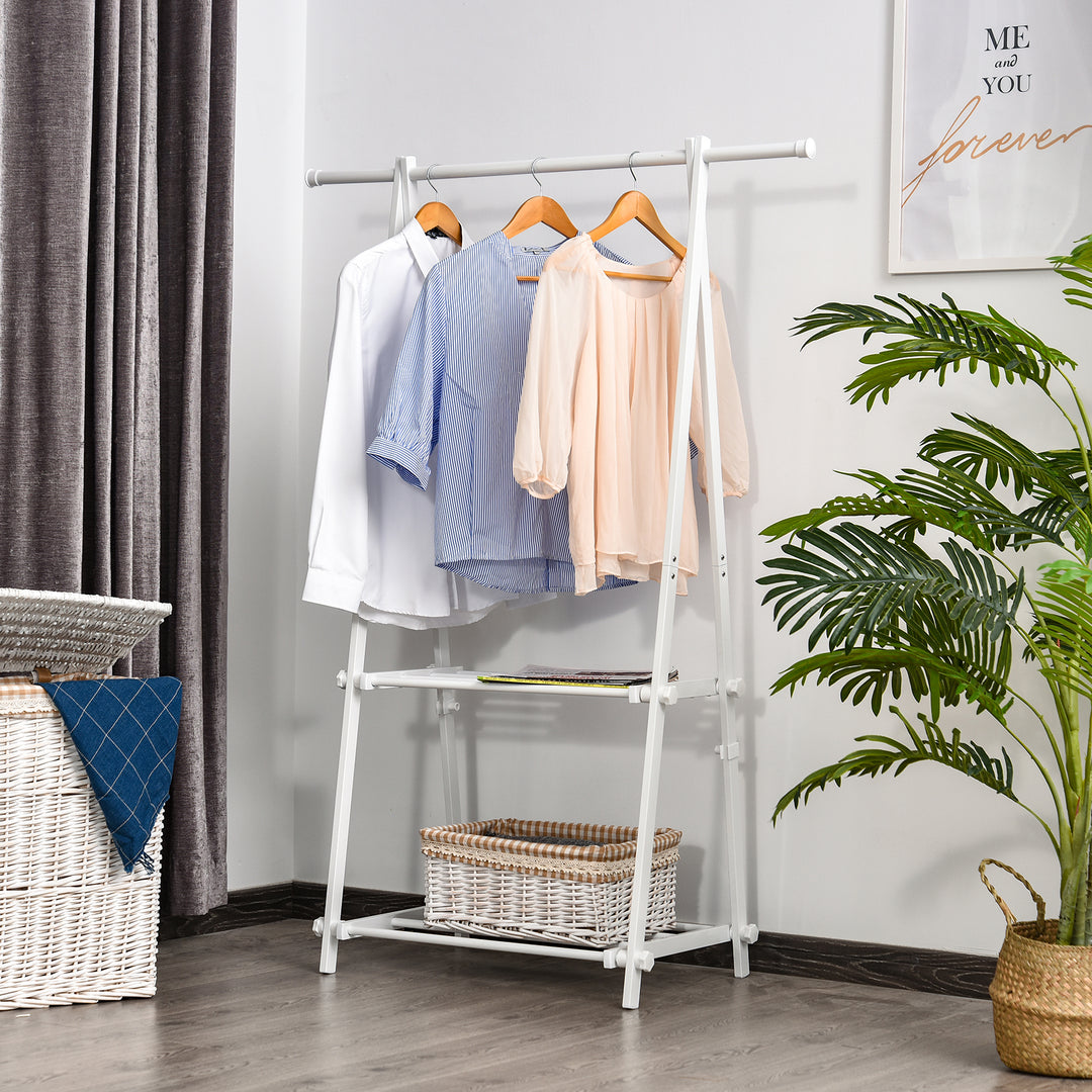 Minimalist Foldable Adjustable Clothes Rack Hanger w/ 2 shelves 107.5L x 45W x 150H cm Hallway Entryway Furniture - White
