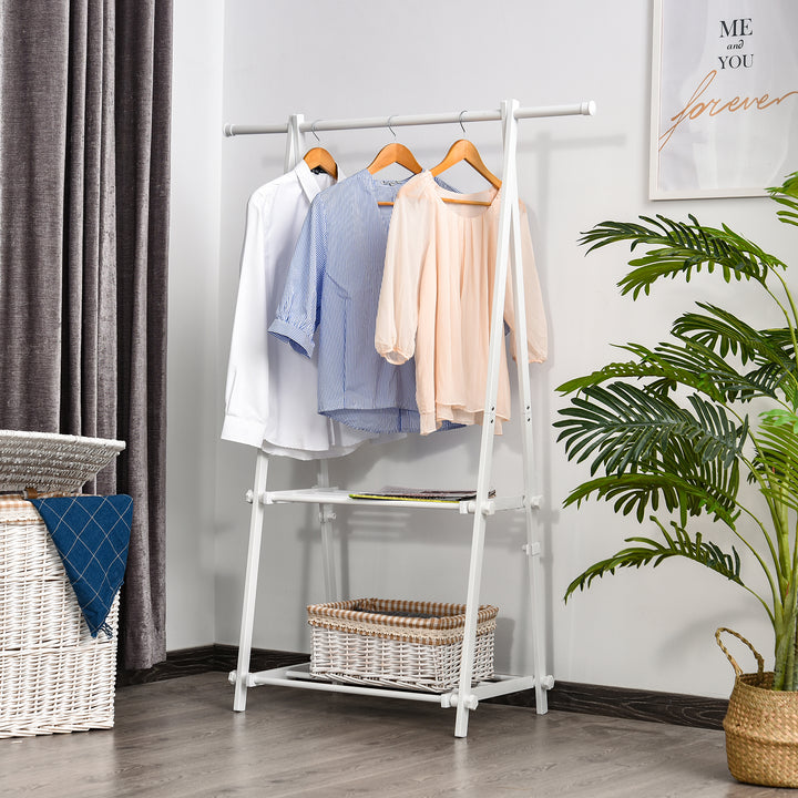 Minimalist Foldable Adjustable Clothes Rack Hanger w/ 2 shelves 107.5L x 45W x 150H cm Hallway Entryway Furniture - White