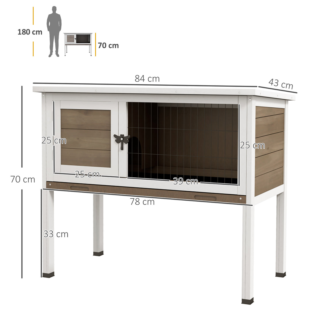 Wooden Guinea Pig Hutch, Small Animal Cage with Slide-out Tray, Openable Asphalt Roof, 84 x 43 x 70cm, Brown
