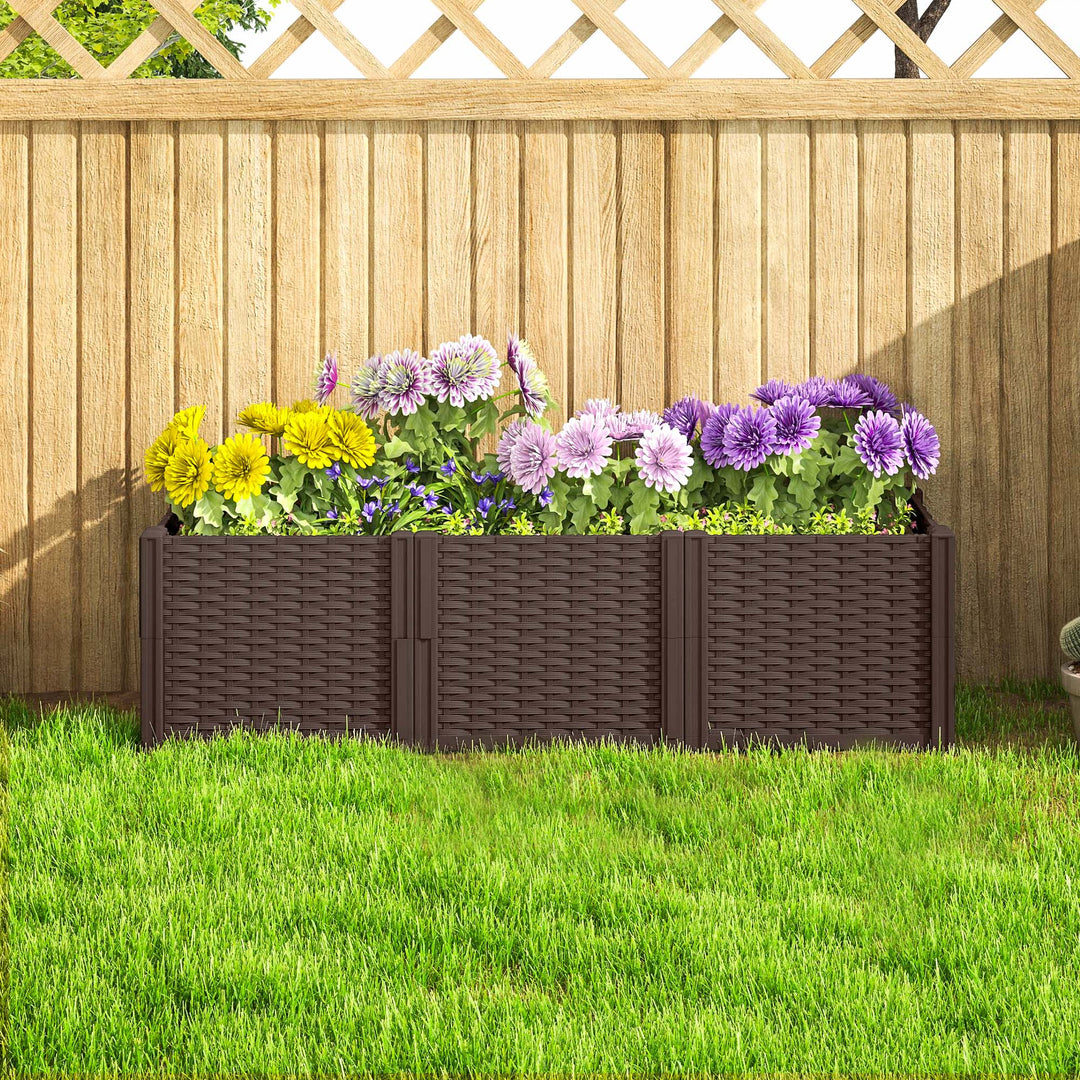 Plastic Raised Garden Bed, Modular Planter Box Kit, Garden Fence Edging Border for Flowers, Vegetables, Herbs, Brown