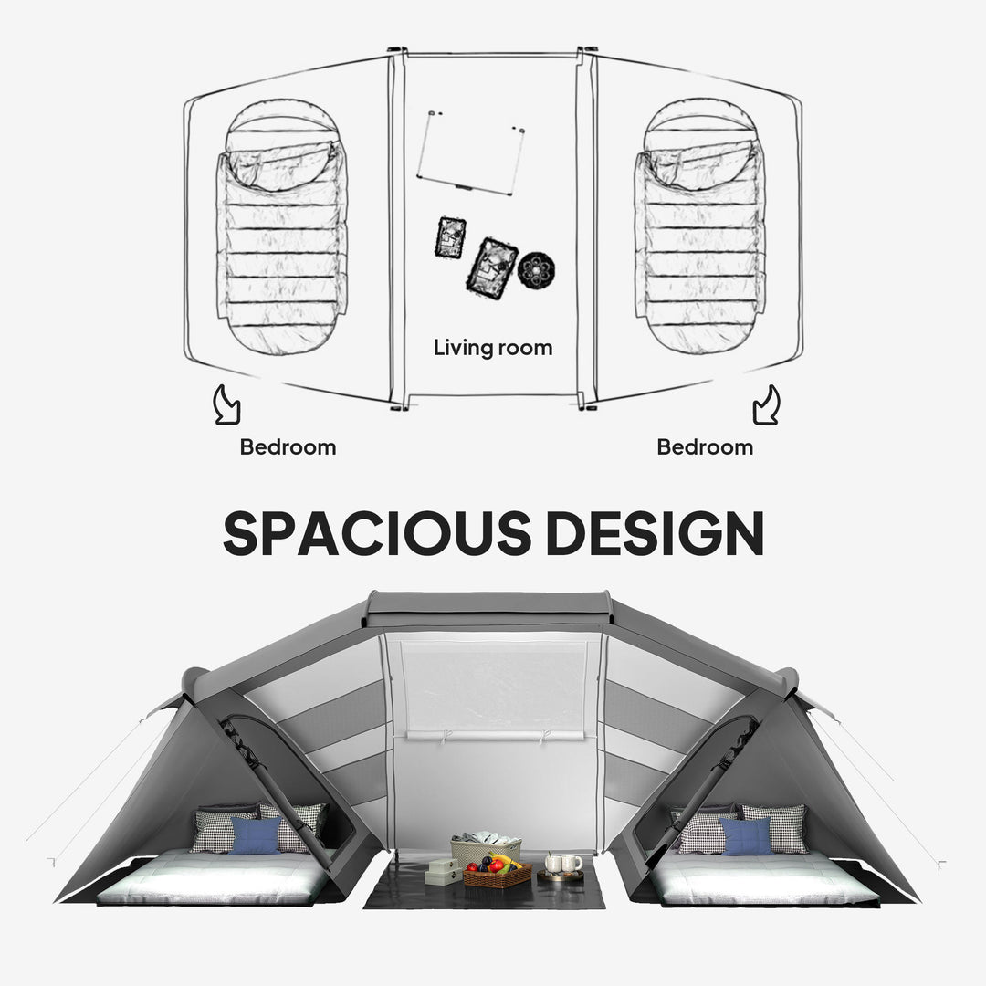 4-6 Man UV Protection Camping Tent - Charcoal Grey and White