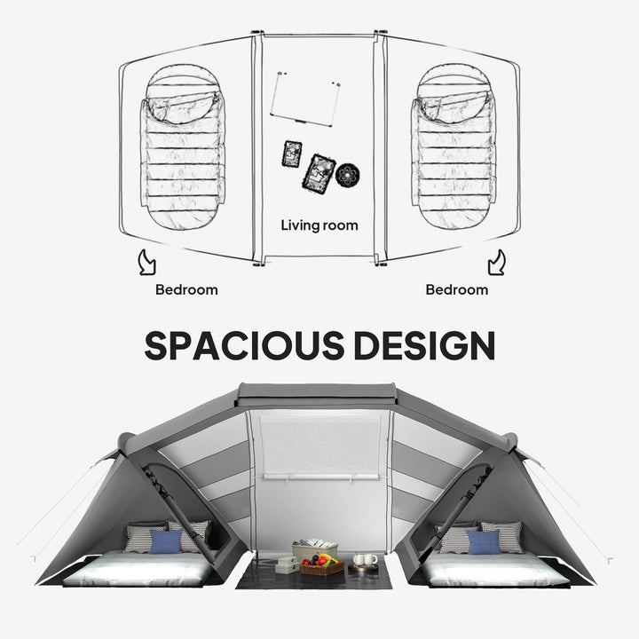 4-6 Man UV Protection Camping Tent - Charcoal Grey and White