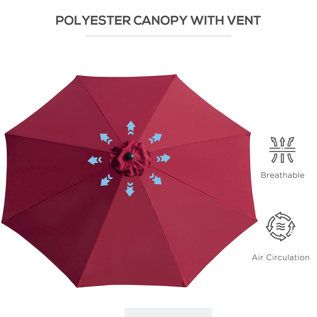 3(m) Tilting Parasol Garden Umbrellas, Outdoor Sun Shade with 8 Ribs, Tilt and Crank Handle for Balcony, Bench, Garden, Wine Red