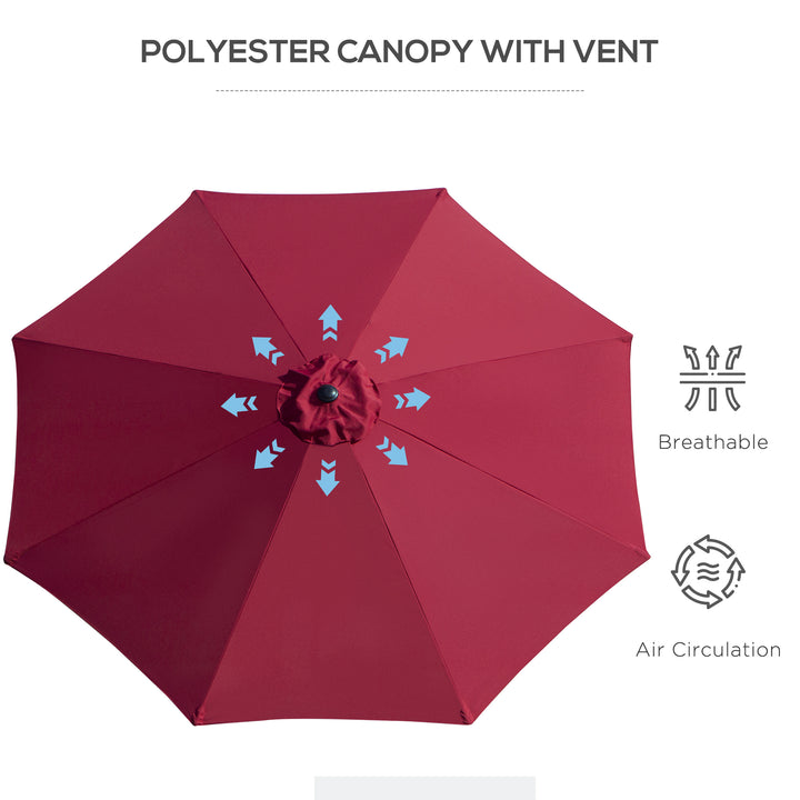 3(m) Tilting Parasol Garden Umbrellas, Outdoor Sun Shade with 8 Ribs, Tilt and Crank Handle for Balcony, Bench, Garden, Wine Red