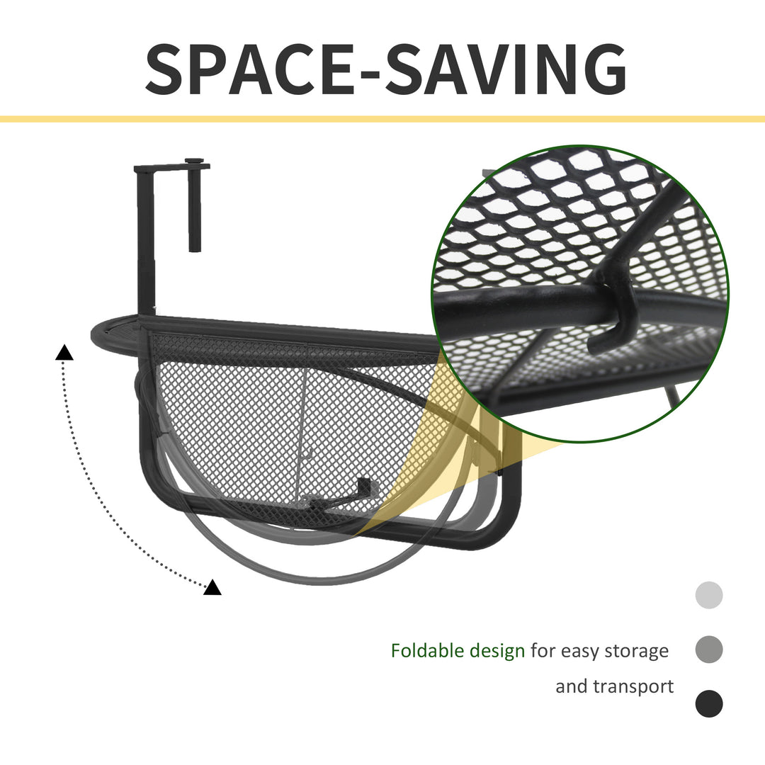 Outsunny Semi-Circular Attachable Balcony Hanging Coffee Table Adjustable Side Metal Table | Aosom UK