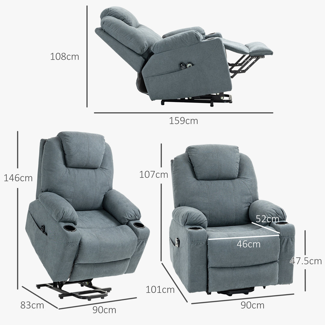 HOMCOM Lift Chair, Quick Assembly, Riser and Recliner Chair with Vibration Massage, Heat, Cup Holders, Charcoal Grey