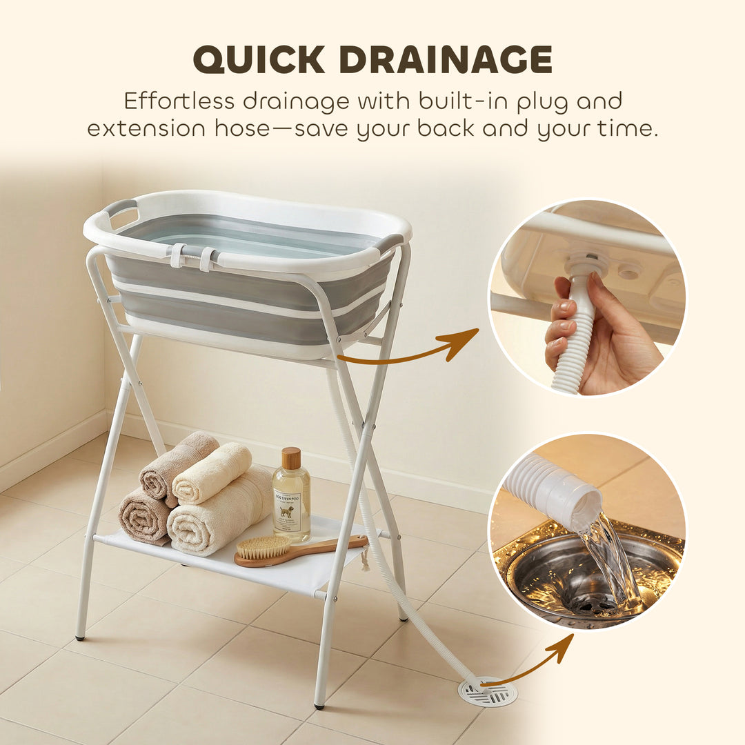 Dog Bath Tub, Portable Foldable Dog Bathtub with Stand, Drainage Hole,