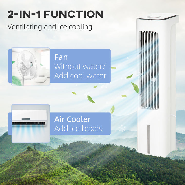 Evaporative Air Cooler, 5L Water Tank Oscillating Ice Cooling Fan with 3 Modes, 3 Speeds, Remote Control, Timer, and Oscillation, White