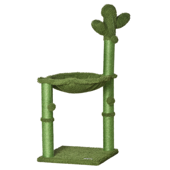 PawHut Cat Tower Kitten Activity Center Cactus Shape with Scratching Post Hammock Bed Dangling Ball Toy | Aosom UK