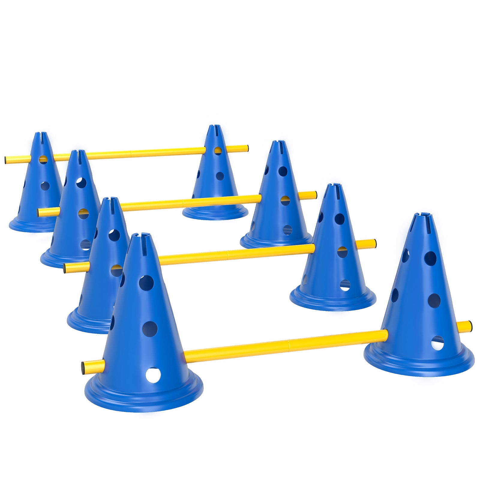 Dog Agility Equipment Set of Eight Cones, Eight Poles w/ Carry Bag, Four-Piece Adjustable Height Jumping Obstacles Blue