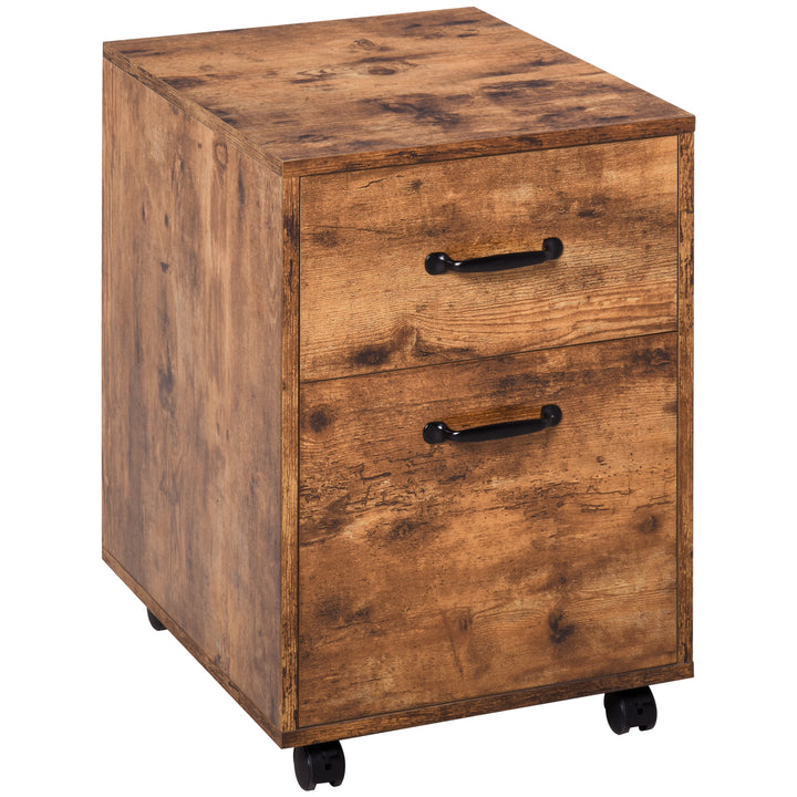 Rolling File Cabinet with 2 Drawers, Mobile Filing Cabinet with Hanging File Folder for Letter Sized Documents, Rustic Brown