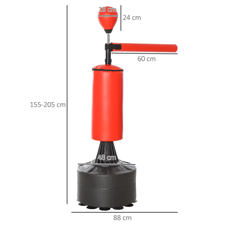 155-205cm 3-IN-1 Freestanding Boxing Punching Bag Stand, Boxing Speed Trainer with Rotating Flexible Arm, Speed Ball, Fillable Base, Red