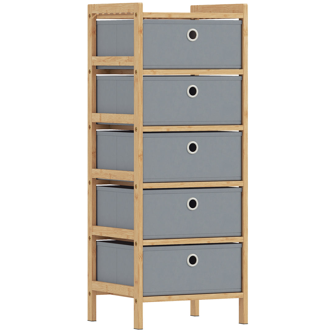Chest of Drawers, 5 Fabric Drawers Narrow Dresser with Bamboo Frame, L