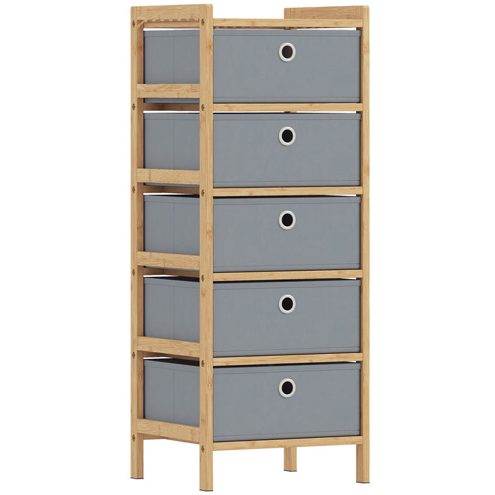 Chest of Drawers, 5 Fabric Drawers Narrow Dresser with Bamboo Frame, L