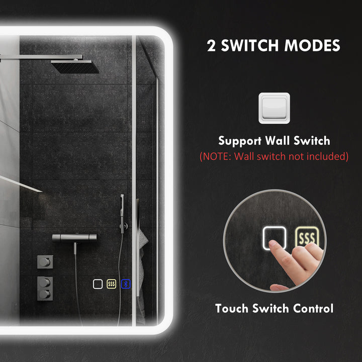 70 x 50cm LED Bathroom Mirror, with Bluetooth - Silver Tone
