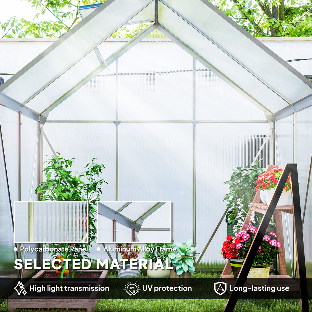 192.5 x 131cm Walk-In Polycarbonate Greenhouse - Silver-Tone
