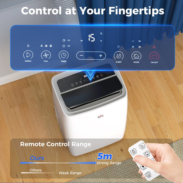 Portable Air Conditioner 14000 BTU, 4-in-1 Air Conditioning Unit, Dehumidifier, Cooling, Fan, Sleep Mode with 3 Speeds, Remote Control, LED Display, 24H Timer, Window Kit, Children Lock, 40m²