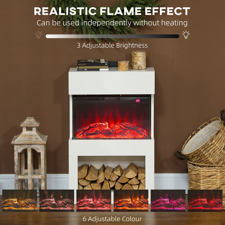 HOMCOM Electric Fireplace with 3D Flame Effect, 6 Colours & 3 Brightness Levels, 1000W/2000W White Electric Fire and Mantel Reach up to 30㎡ Space with Remote & Timer, 3 Sided View for Living Room