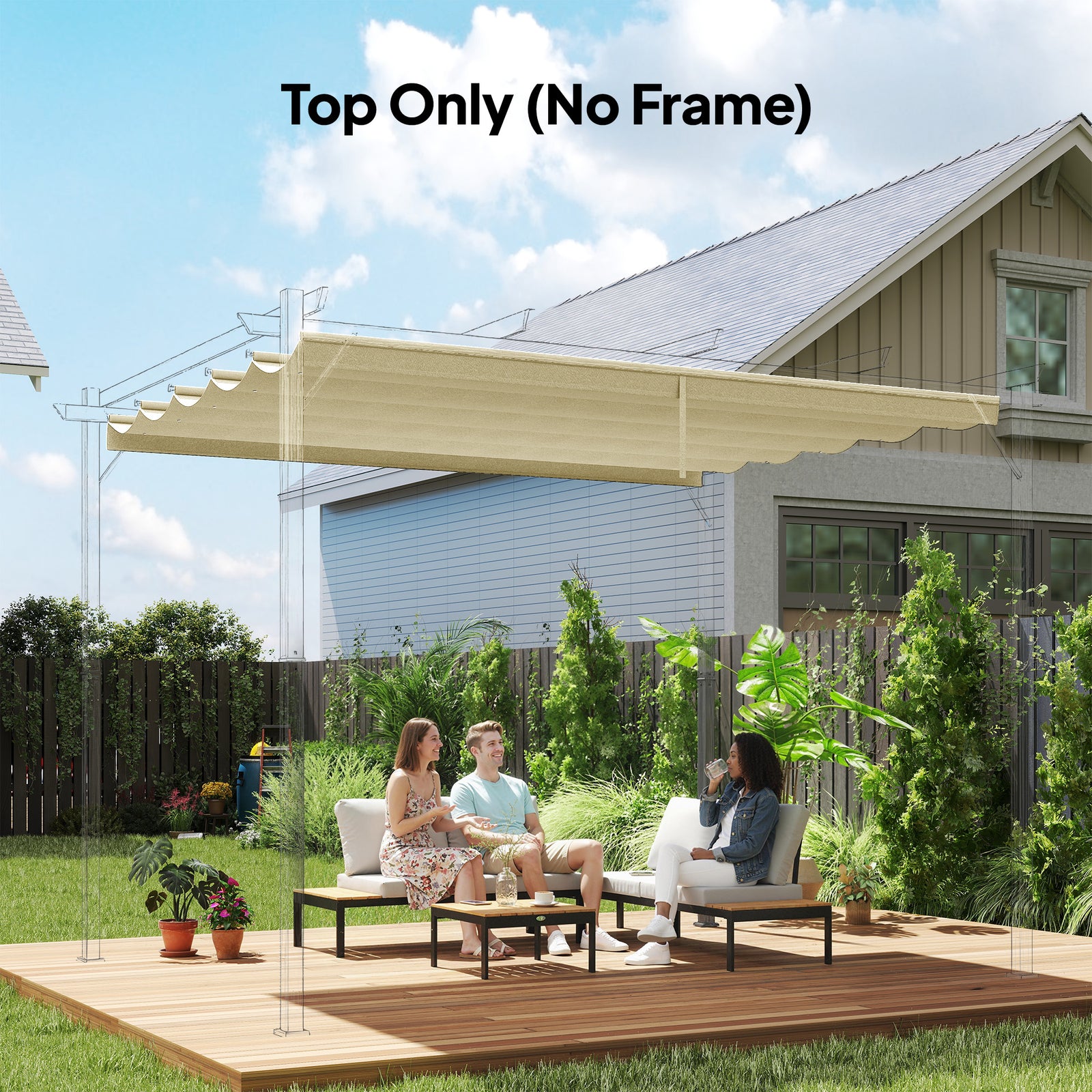 Retractable Pergola Cover, 3.5 x 2.6 m Replacement Canopy Fabric for 4