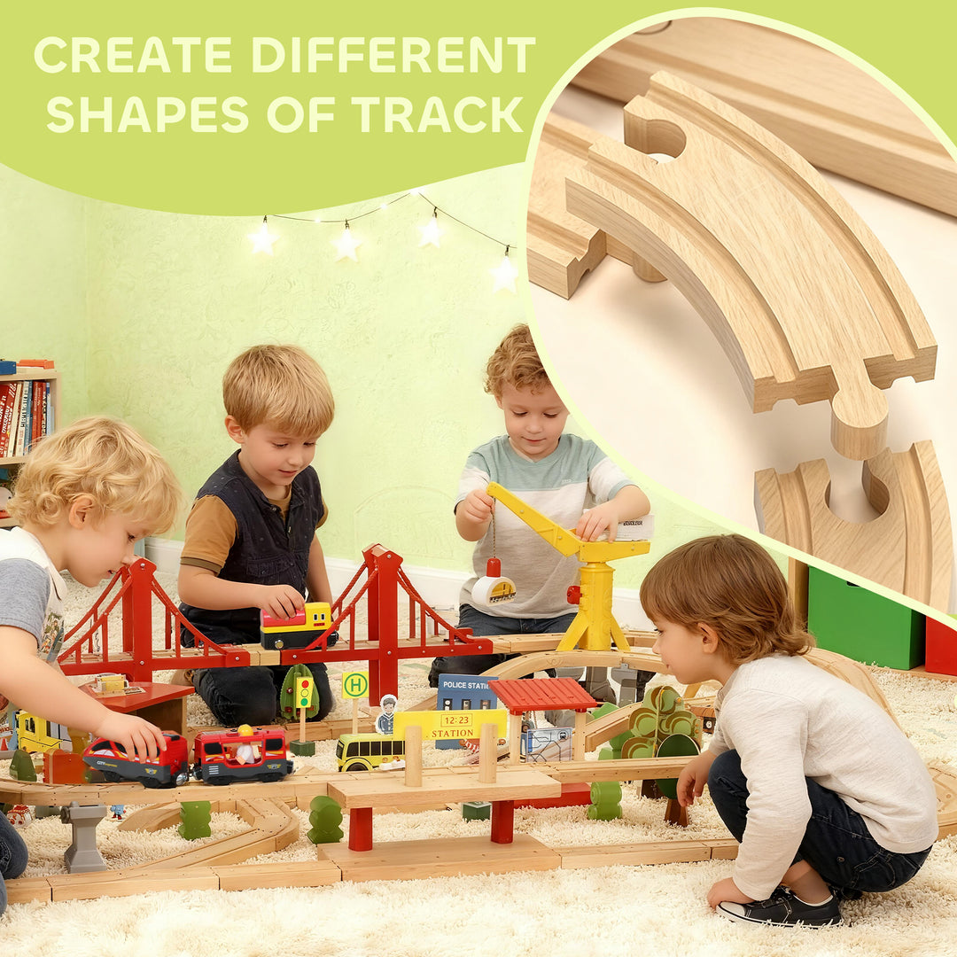 MCL 133-Piece Wooden Train Set, Toy Train with Crane, Storage Box, for Kids Ages 3+