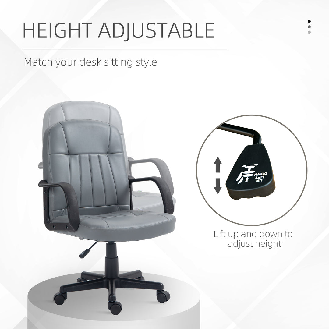 Office Chair, PU Leather Computer Desk Chair with Adjustable Height, Swivel Wheels for Home Office Work Study, Grey
