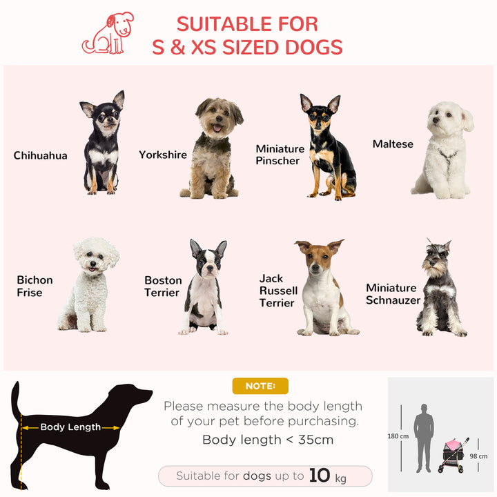 Detachable Pet Stroller with Rain Cover, 3 In 1 Cat Dog Pushchair, Foldable Carrying Bag w/ Universal Wheels, Brake, Canopy, Basket, Storage Bag for Small and Tiny Dogs - Pink